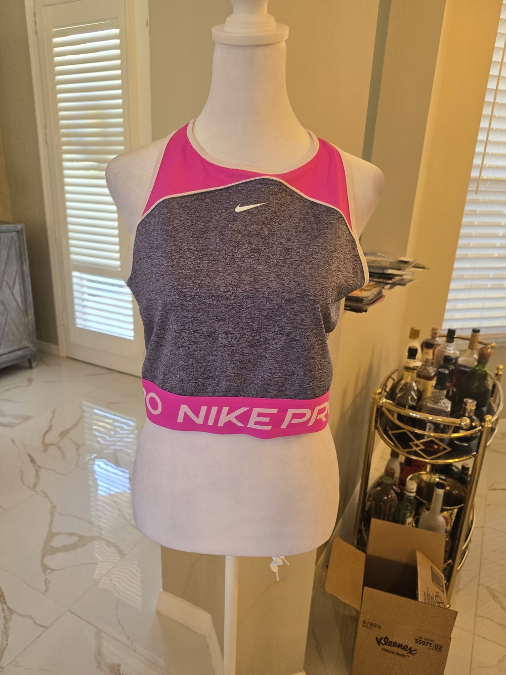 Nike Gray and Hot Pink High-Neck Crop Training Bra